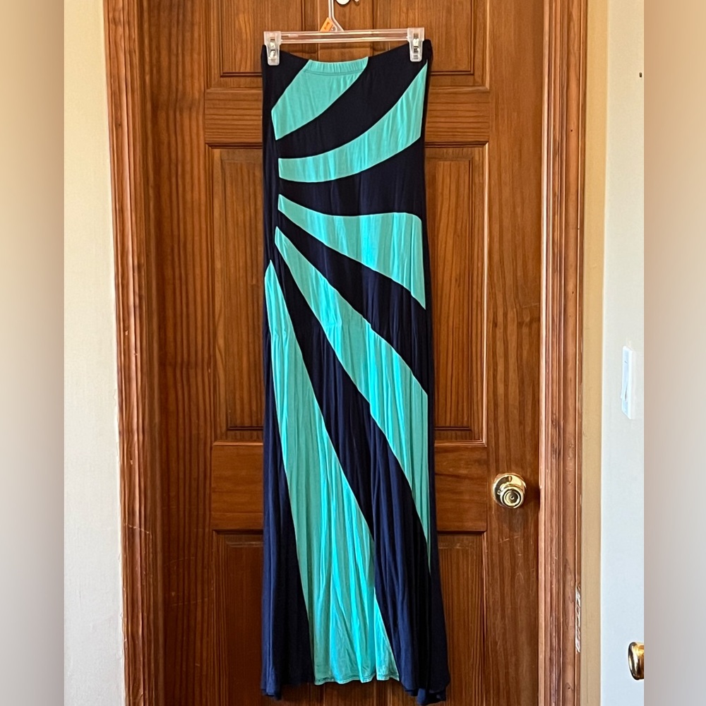 Venus strapless maxi dress, blue/teal color, medium